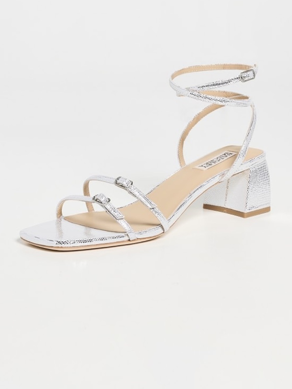 Badgley Mischka Metallic Silver Strappy Block Heel Sandals